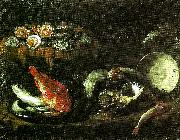 Giovanni Battista Recco stilleben med fisk och ostron USA oil painting artist